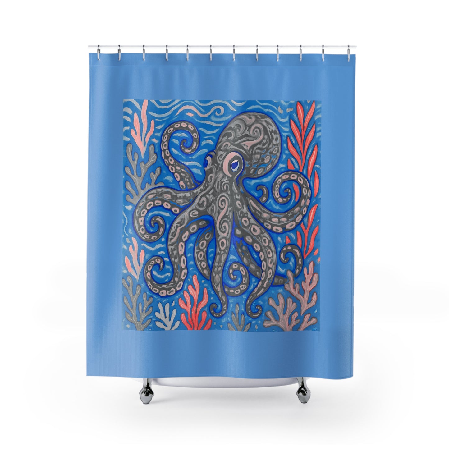 Tropical Shower Curtain - Rainforest Bathroom Decor / Kraken Joe Slate/Lt. Blue