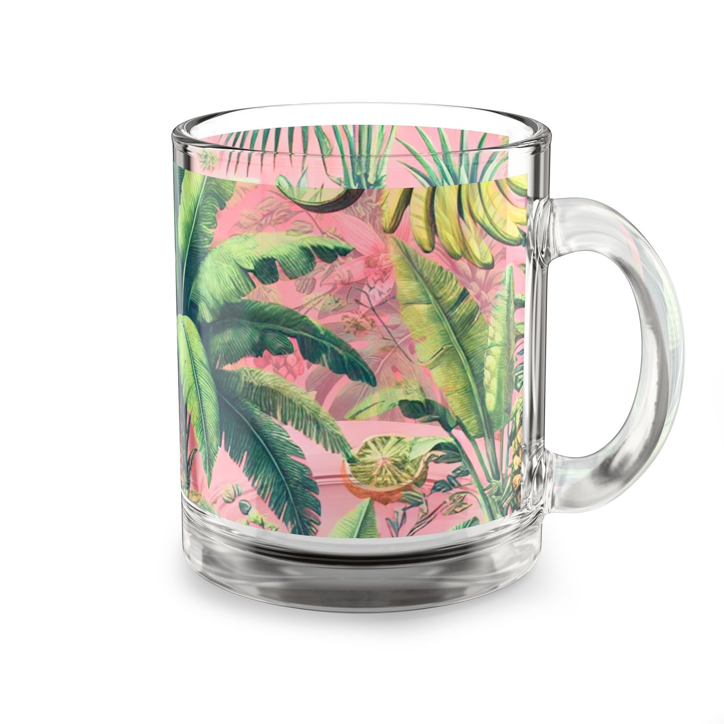 Tropical Glass Mug - 10oz Coffee Cup / More Tropical Fruit, Coral