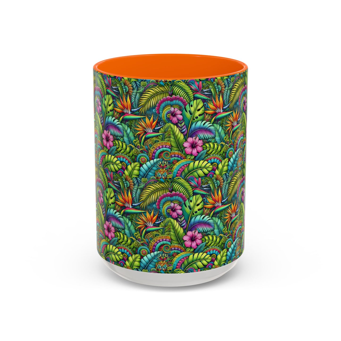 Accent Color Coffee Mug (11, 15oz), Rainforest Blooms, Various Colors