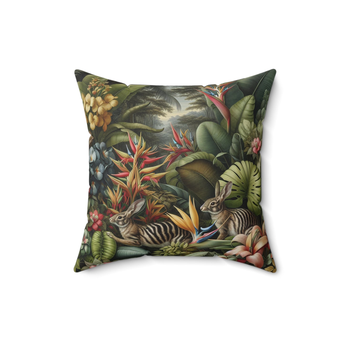 Decorative Pillow - Accent Cushion, 4 Sizes / Rainforest Rabbit Outing