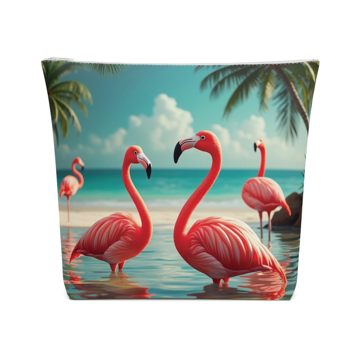 Tropical Cotton Cosmetic Bag, Makeup Pouch, 5 Sizes / Flamingo Morning Dip