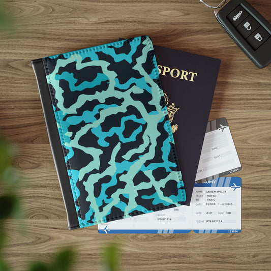 Tropical Passport Cover, Faux Leather - RFID blocking for travel security / Coral Threads, Turquoise