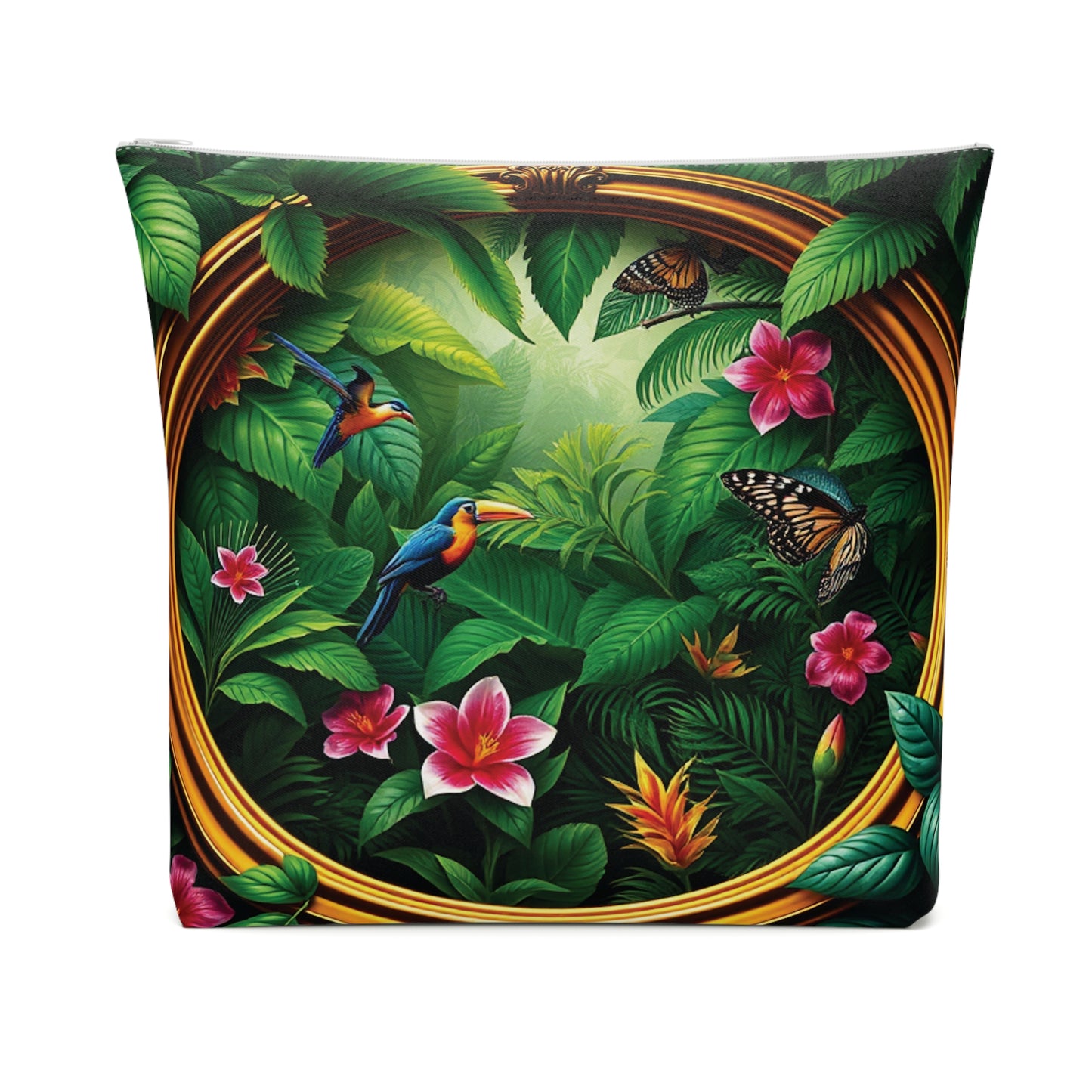 Tropical Cotton Cosmetic Bag - Makeup Pouch, 5 Sizes / Framed Rainforest
