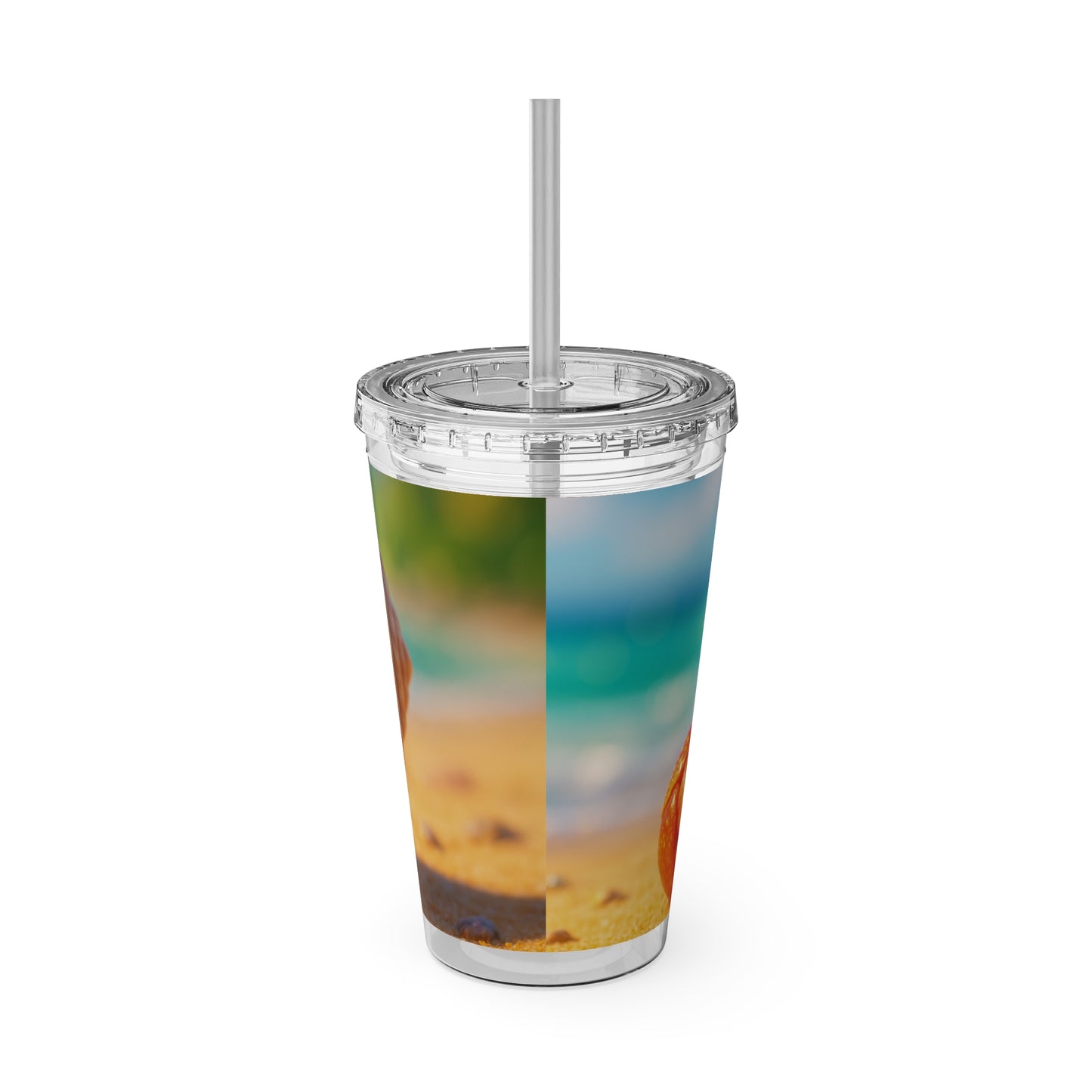Tropical Tumbler with Straw | 16oz Colorful Travel Cup / Baby Hermit Crab