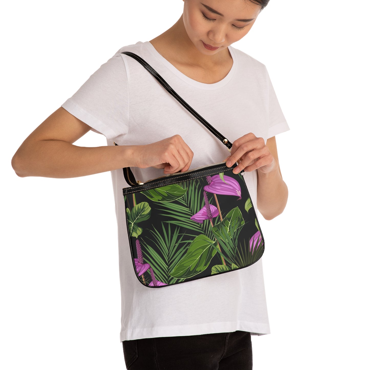 Anthurium and Palm / Tropical Floral Small Shoulder Bag - Stylish and Versatile Handbag