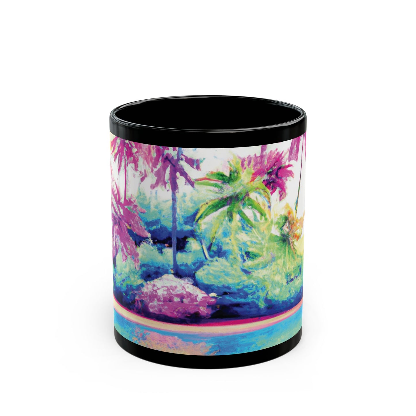 Black Coffee Mug - Watercolor Beach