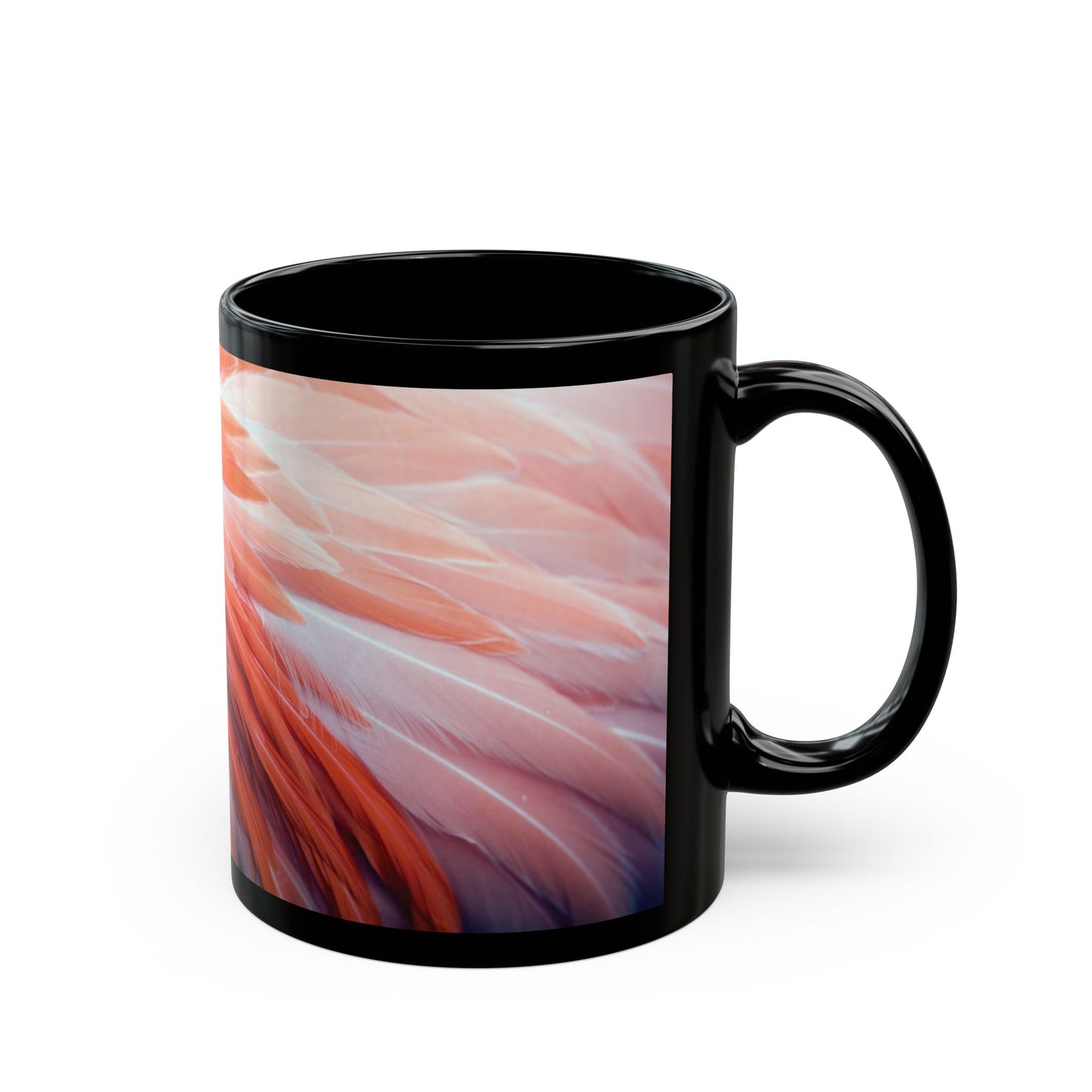 Black Mug (11oz, 15oz), Real Flamingo Feathers