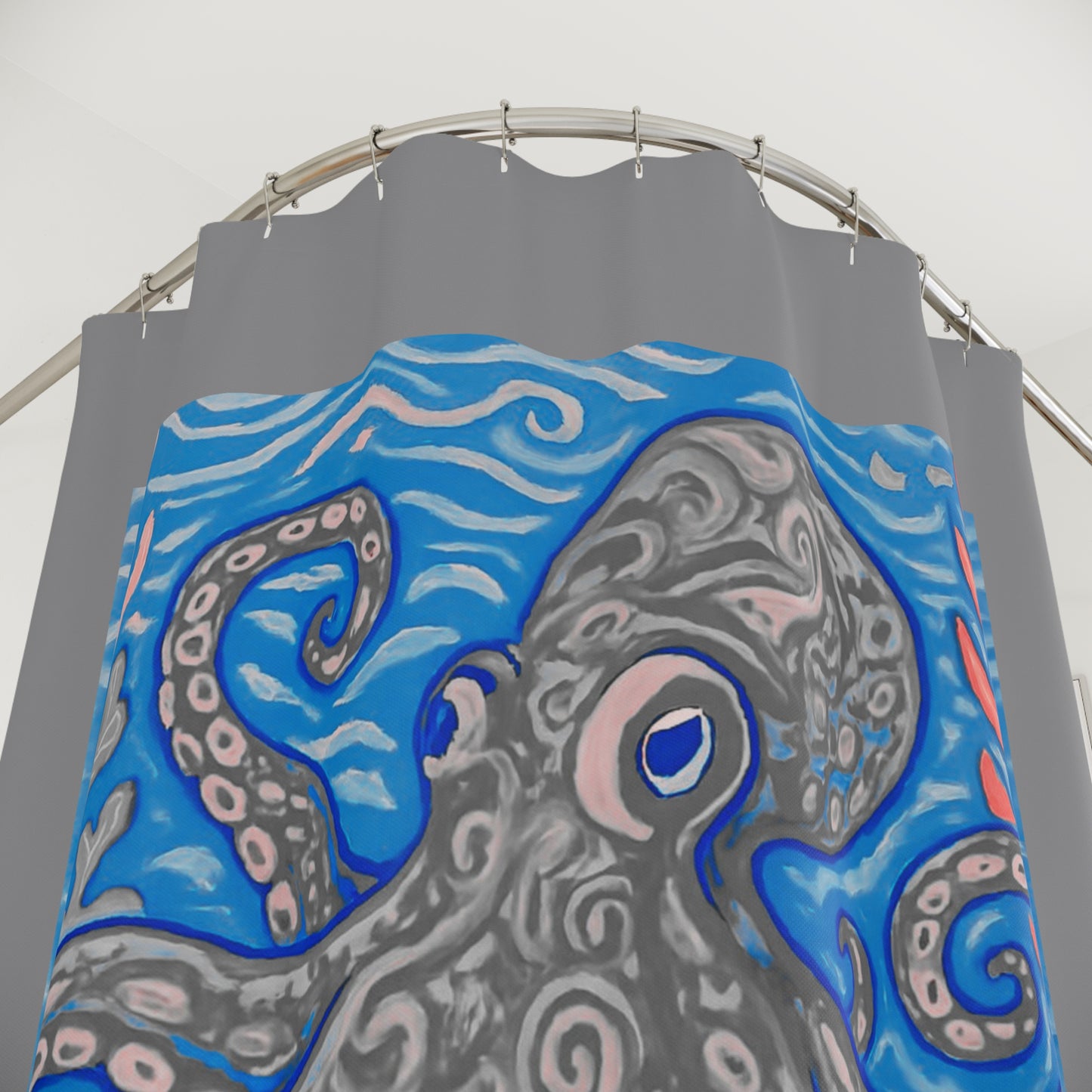 Tropical Shower Curtain - Rainforest Bathroom Decor / Kraken Joe Slate/Grey