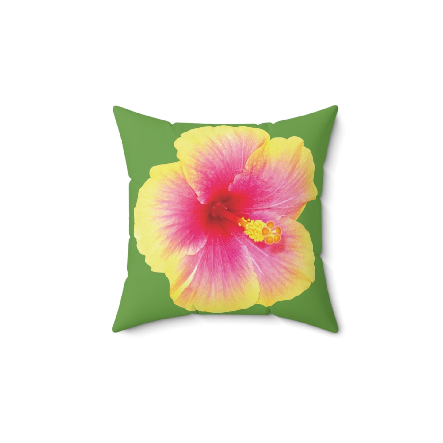 Decorative Pillow - Accent Cushion, 4 Sizes / Photo Yellow Hibiscus, Green