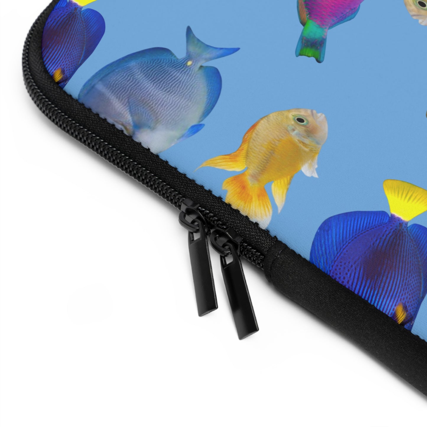 Tropical Laptop Sleeve, 5 Sizes - Perfect for Ocean Lovers & Students / School of Fish, Light Blue