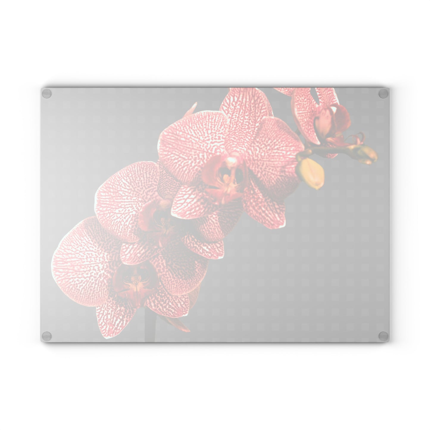 Glass Cutting Board, 2 sizes - Red Orchid, Grey Wicker