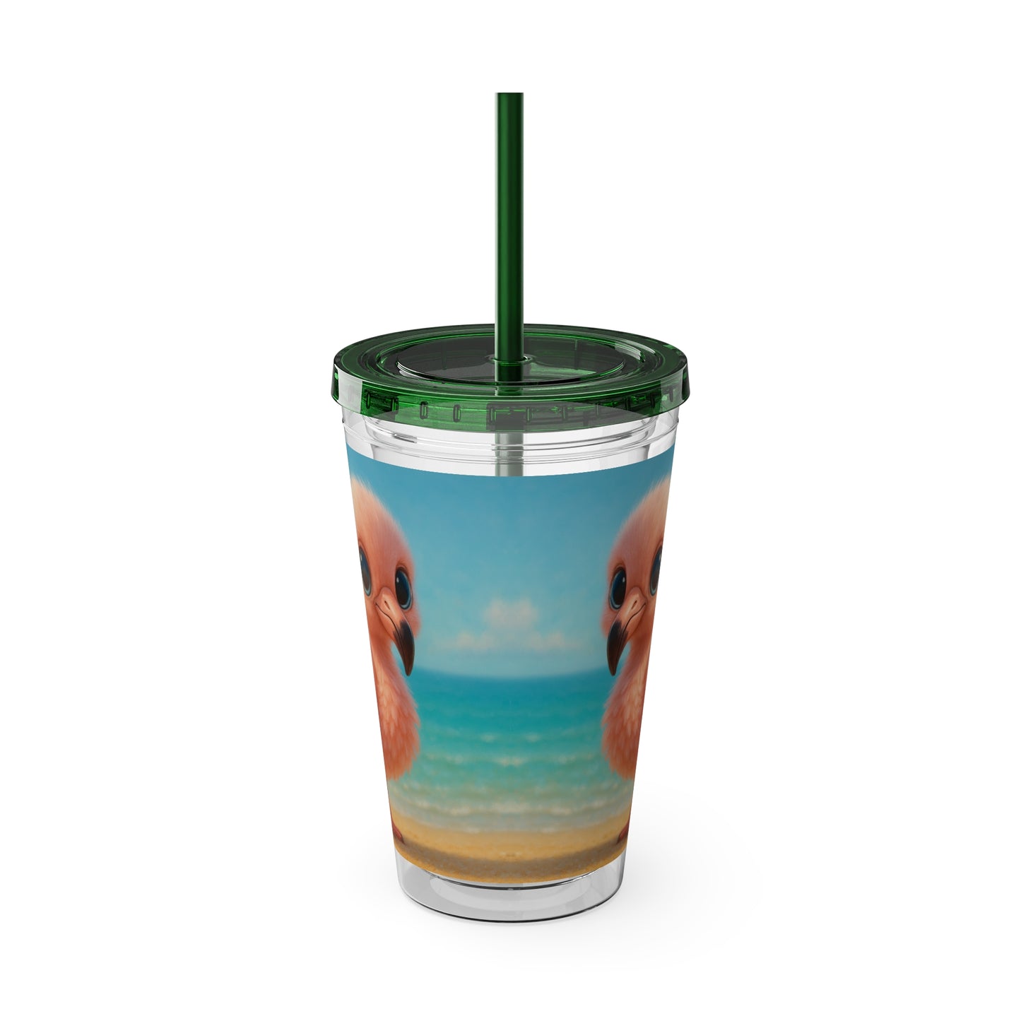 Tropical Tumbler with Straw | 16oz Colorful Travel Cup / Baby Flamingo