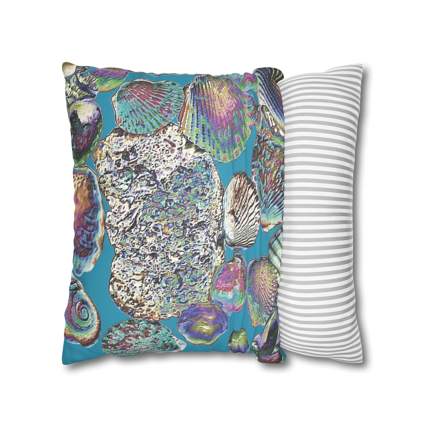 Faux Suede Square Pillowcase - Heatwave Seashell Collection, Turquoise