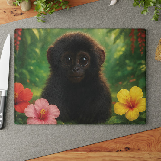 Glass Cutting Board, 2 sizes - Baby Howler Monkey