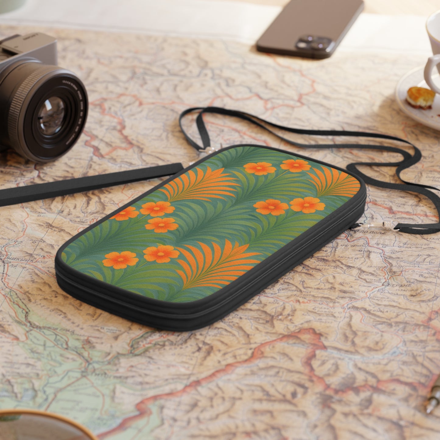 Passport Wallet – Perfect for Travelers & Adventurers / Sunrise Palms, Orange