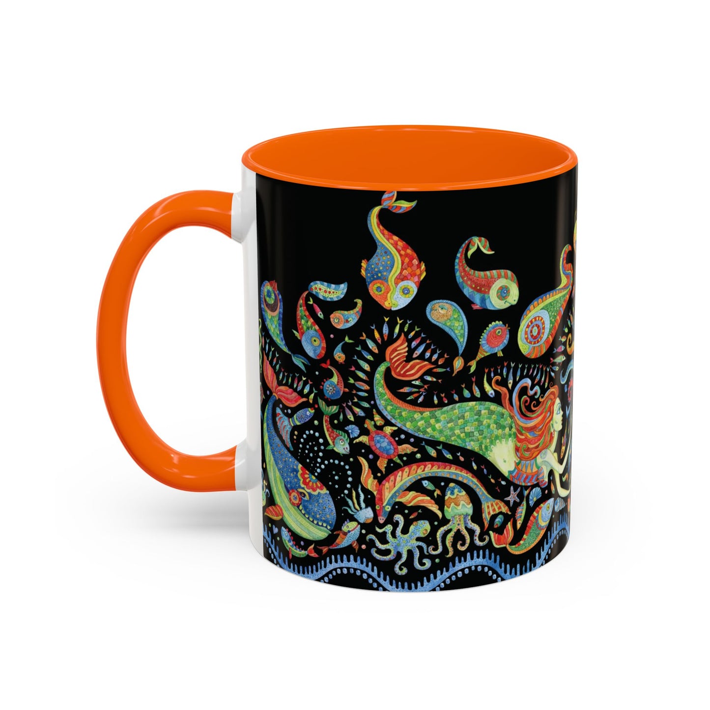 Mermaid Kingdom/Black, Coffee Mug, 8 Colors - Fun Tropical Drinkware for Beach Vibes