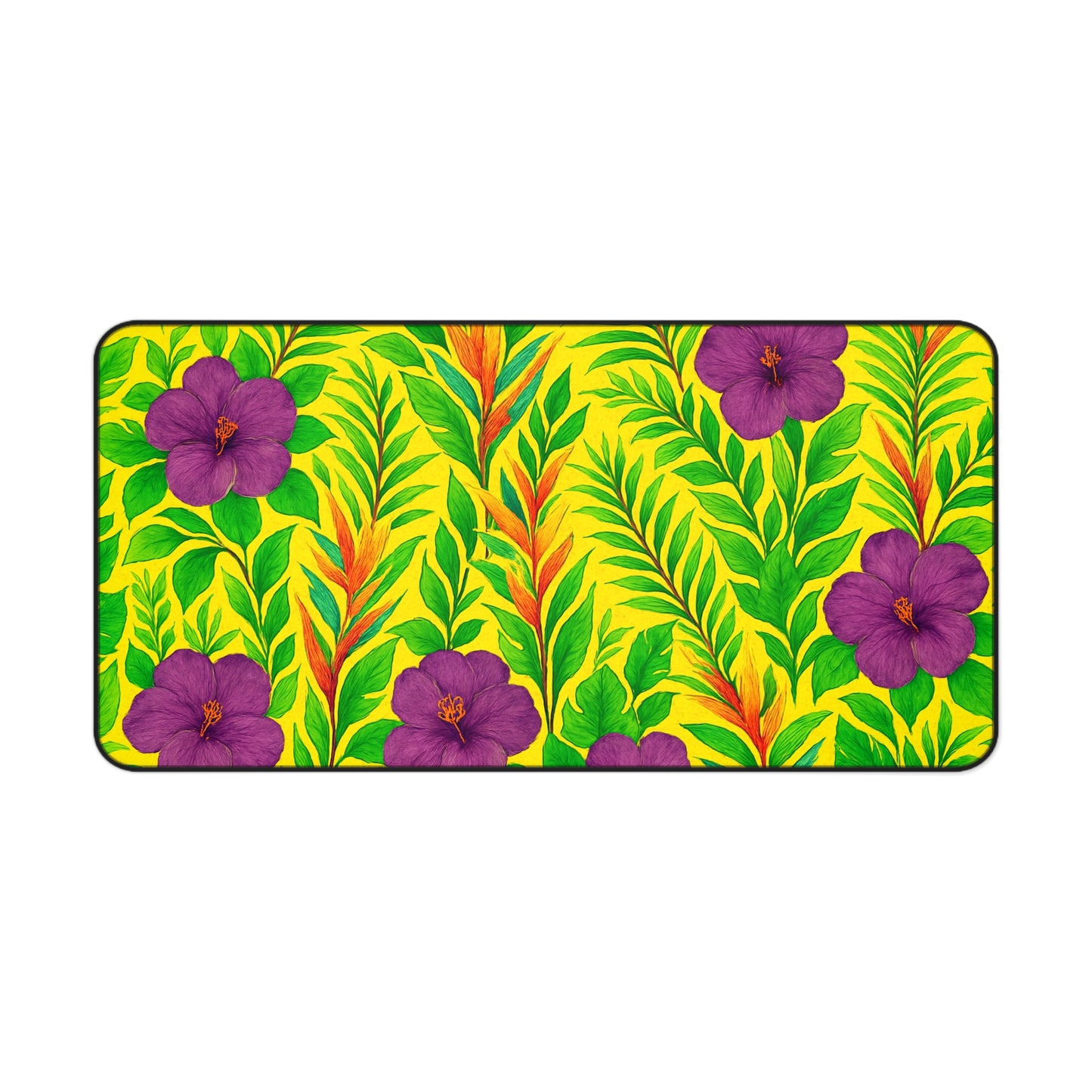 Tropical Mouse Pad/Desk Mat, 3 Sizes - Bright Botanical Design, Perfect for Home Office / Midnight Flower Yellow