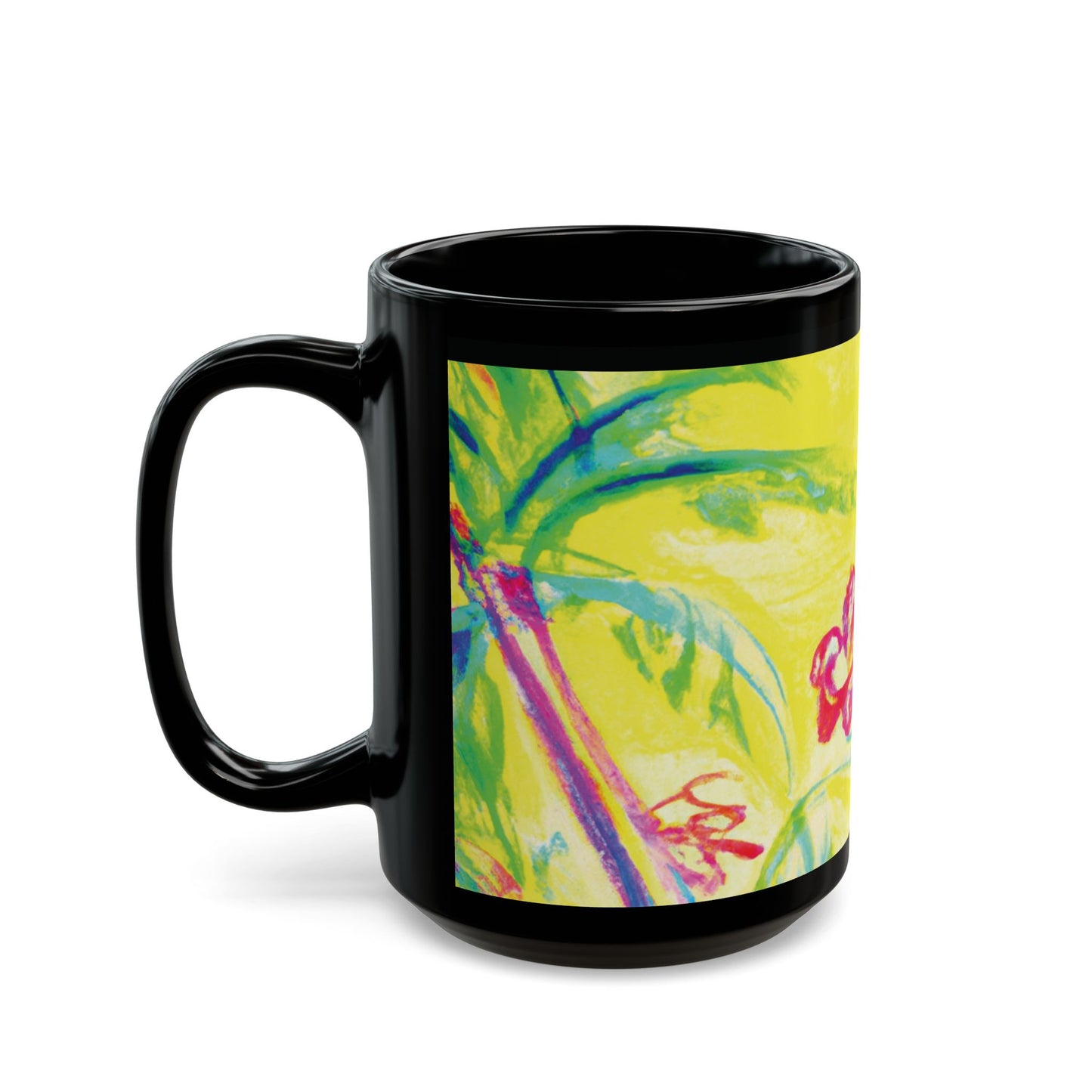 Black Coffee Mug - Tropical Doodles, Yellow