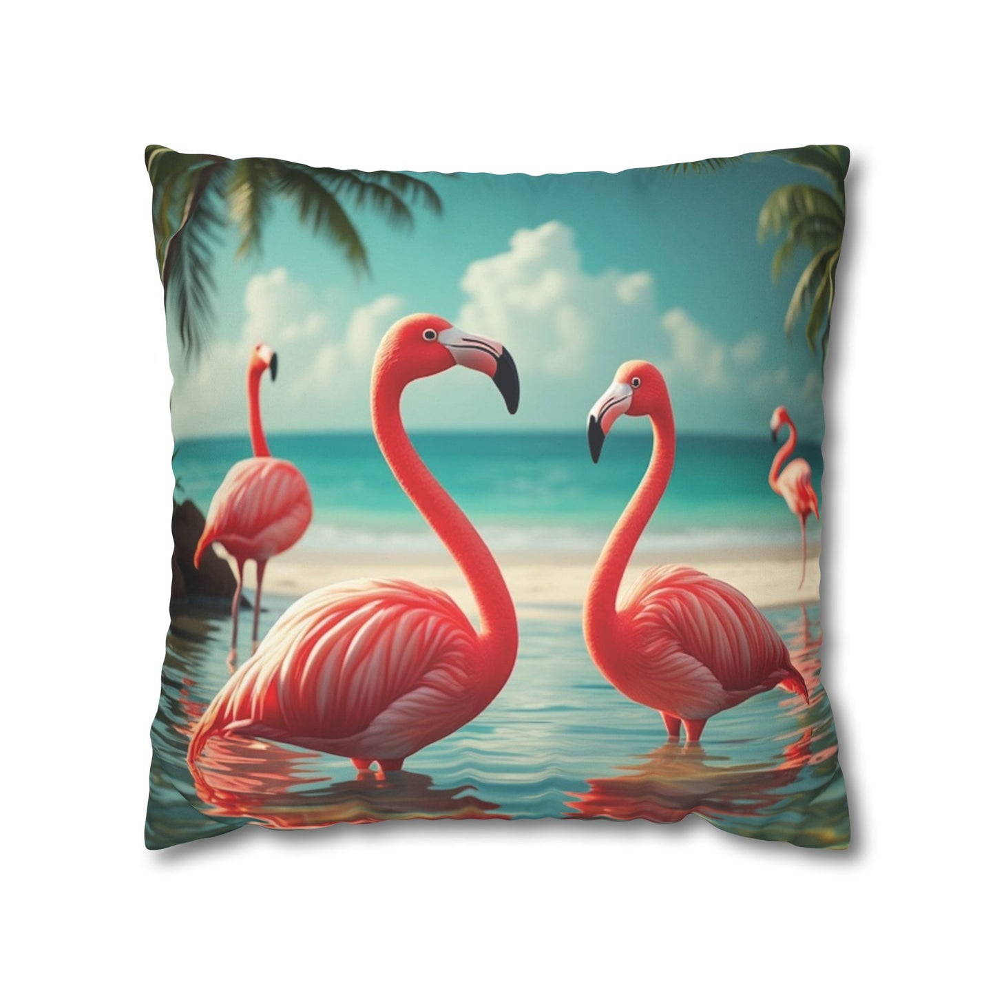 Faux Suede Square Pillowcase - Morning Dip Flamingos