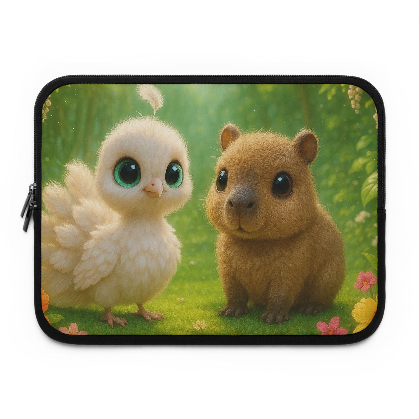 Tropical Laptop Sleeve, 5 Sizes - Perfect for Beach Lovers & Students / Baby White Peacock and Baby Capybara