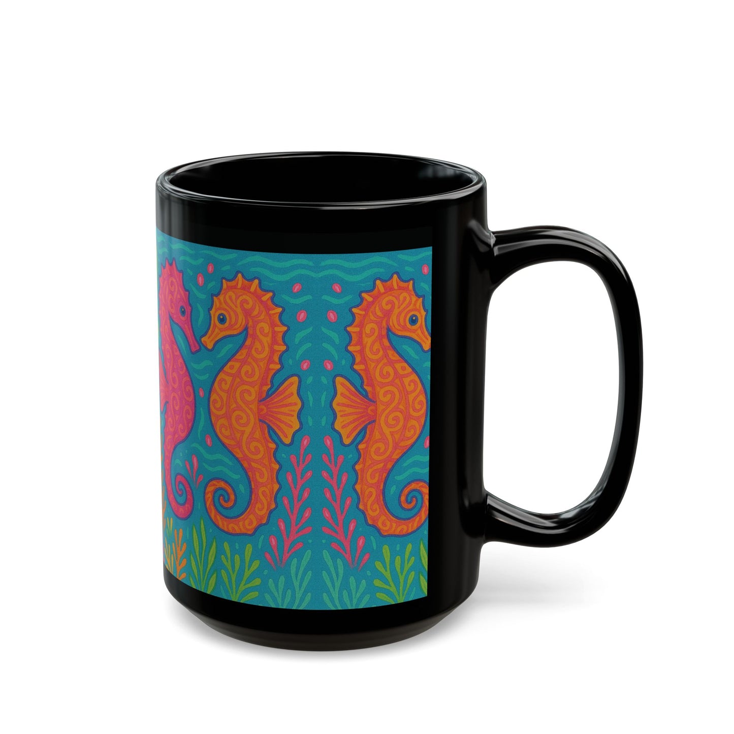 Black Coffee Mug - Sunset Seahorses