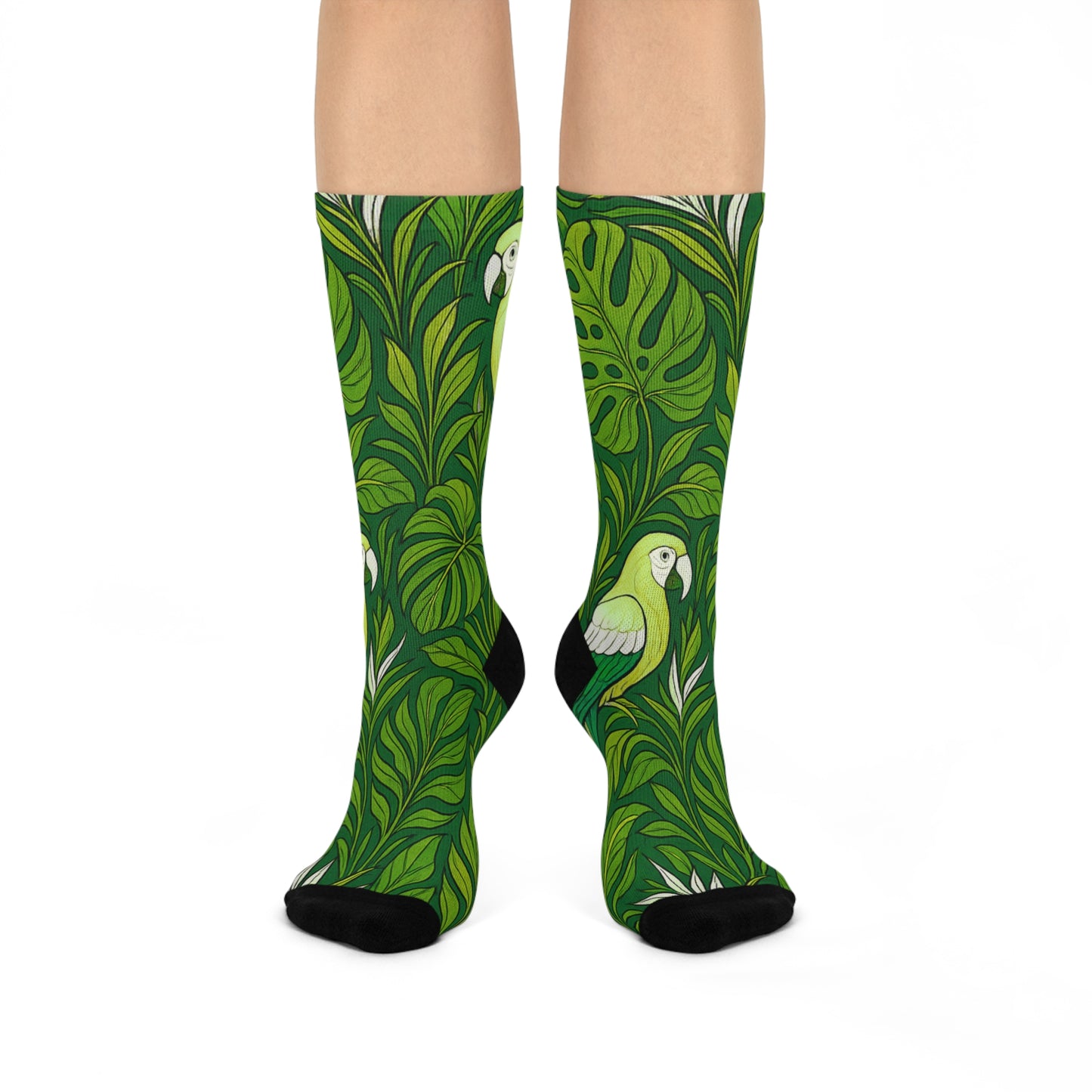 Cushioned Crew Socks - Parrot Family, Lime