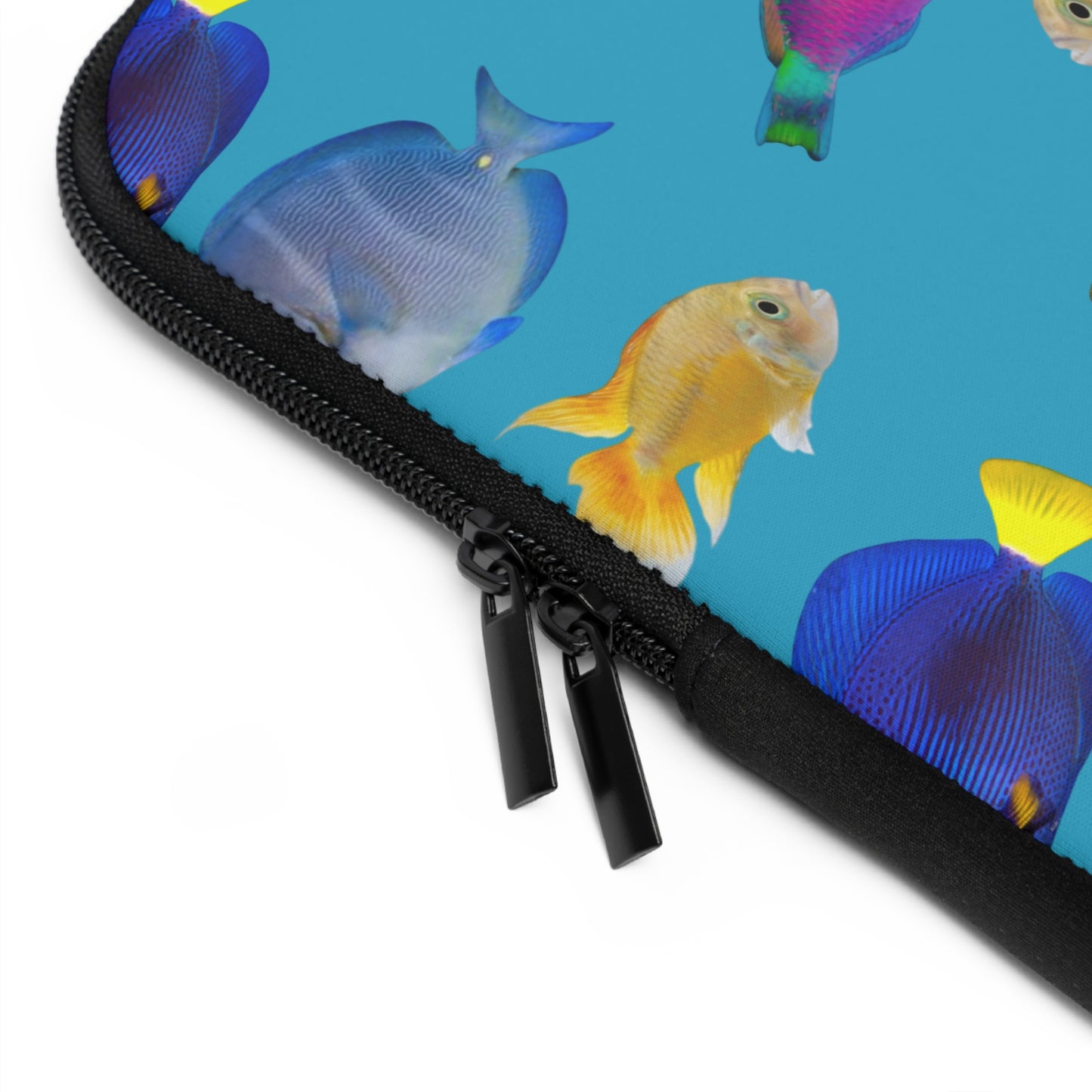 Tropical Laptop Sleeve, 5 Sizes - Perfect for Ocean Lovers & Students / School of Fish, Turquoise