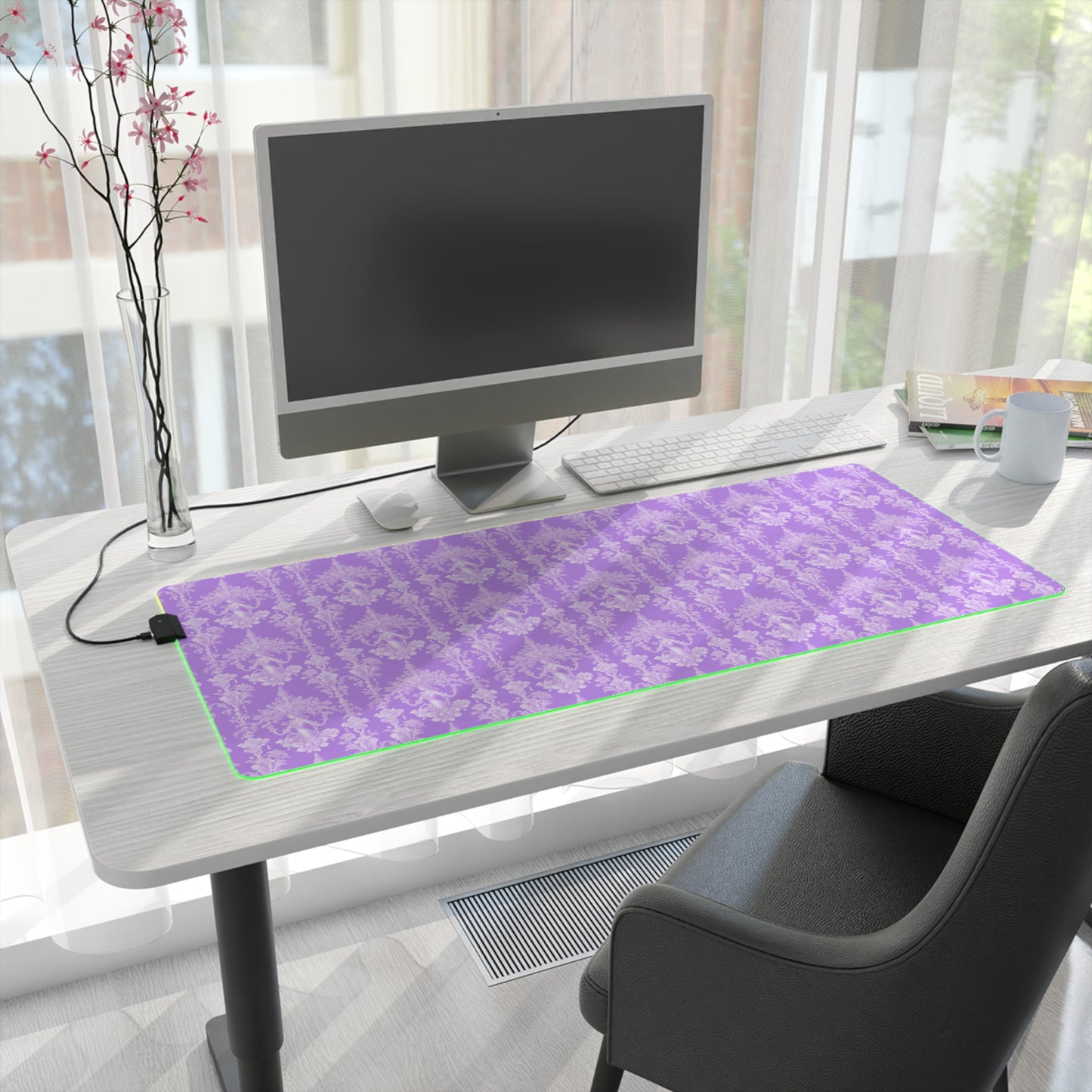 LED Gaming Mouse Pad With Vibrant RGB Lighting, 4 Sizes / Pearl Lady Toile, Amethyst