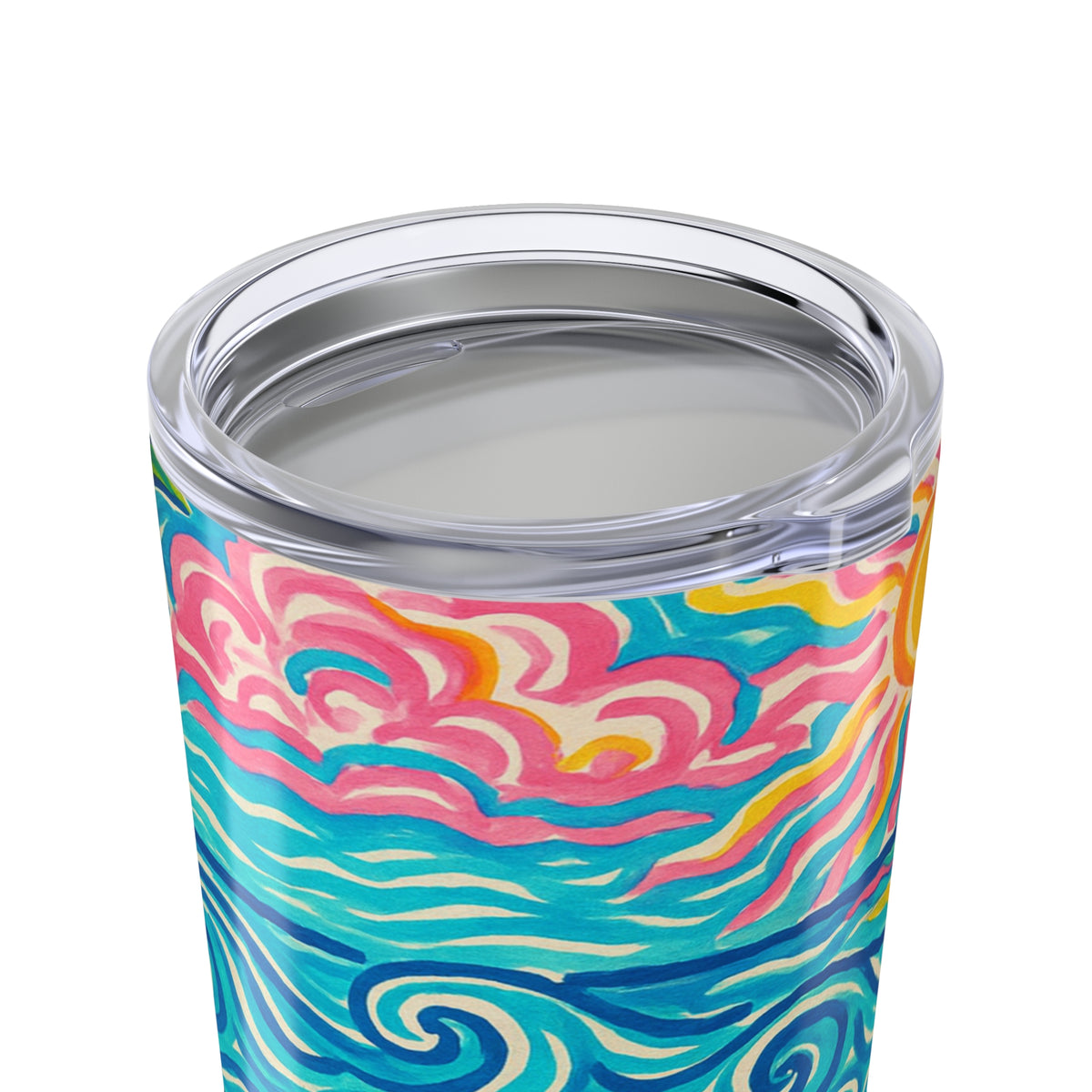 20oz Tropical Glossy Tumbler, Stainless Steel / Tropical Beach Seagulls