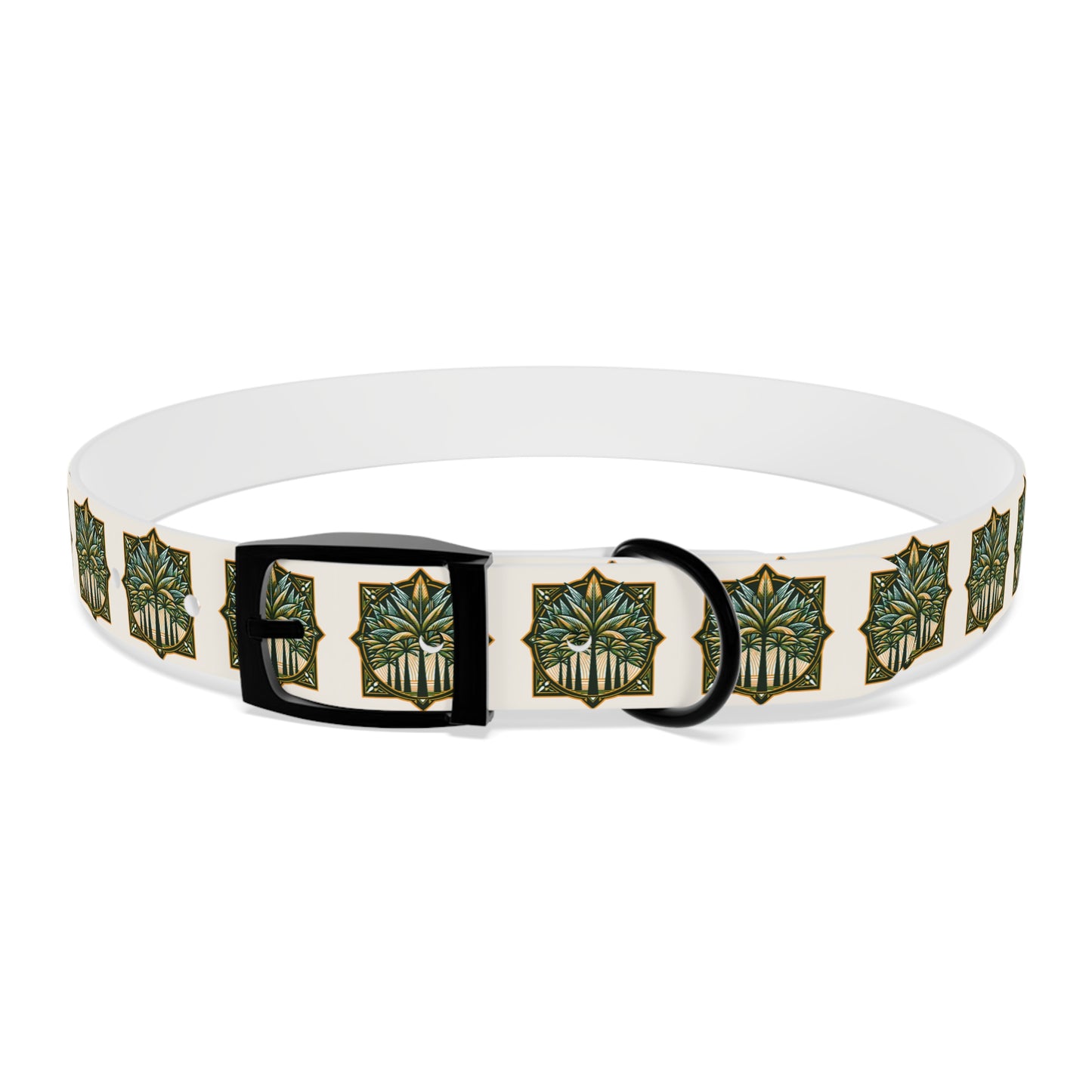 Dog Collar - Deco Palm Trees, Green/Brown