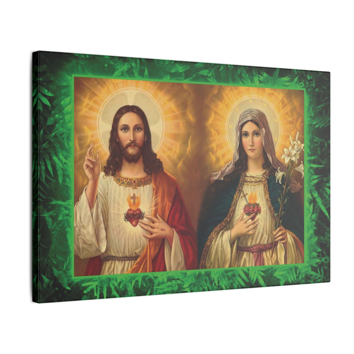 "Tropical Glow Jesus and Mary" Religious Canvas Artwork - Stretched Canvas Print / Byzantine Icons