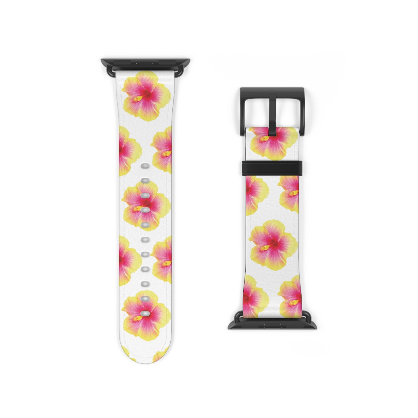 Apple Watch Band - REAL Yellow/Orange Hibiscus Flower, White