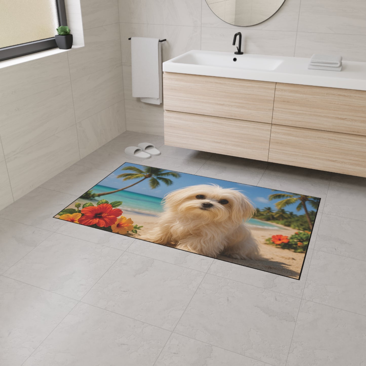 Heavy Duty Floor Mat, 5 Sizes – Tropical Area Rug for Home Décor / Puppy Ariel