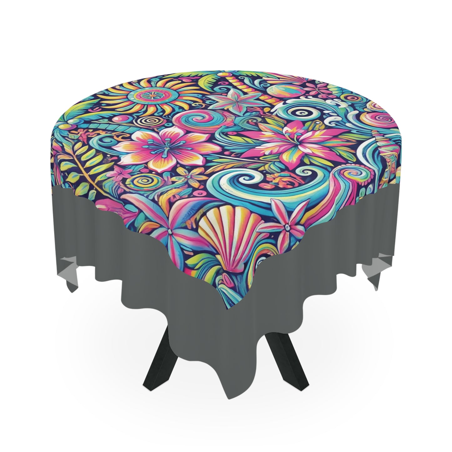 Happy Tropics/Dark Grey ~ Square Tablecloth, 55" x 55"