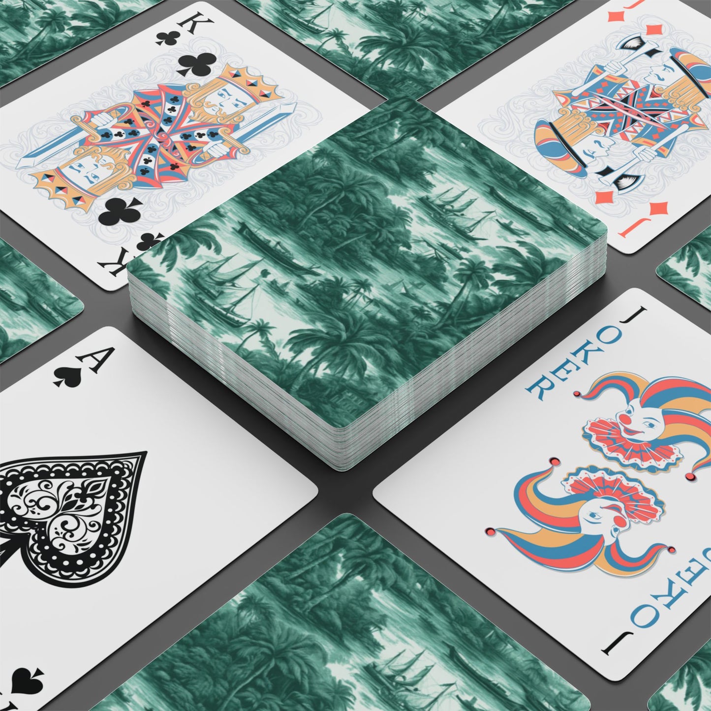 Poker-Sized Playing Cards - Tropical Toile #1 evergreen