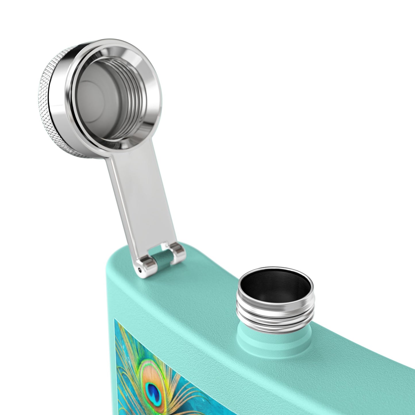 Tropical Stainless Steel 6 oz. Flask, Many Colors  – Peacock Turquoise Glow