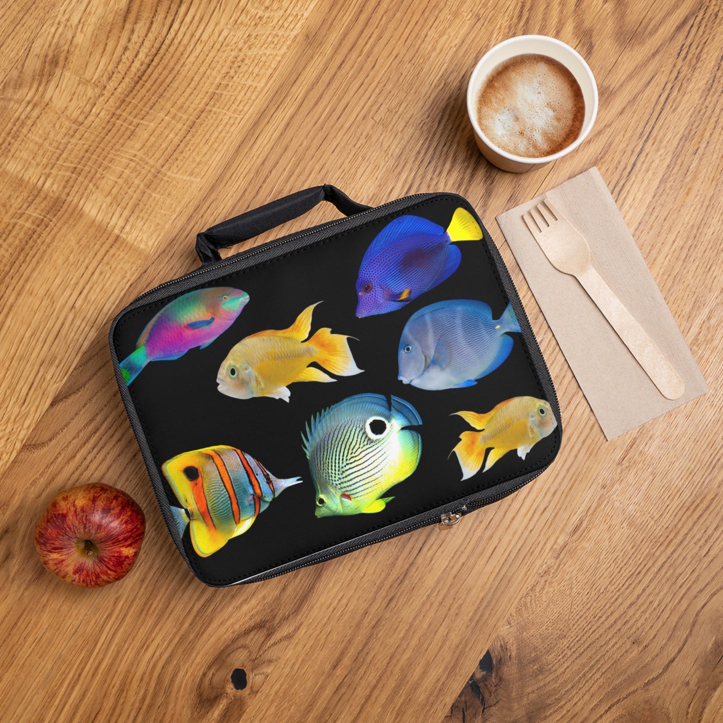School of Fish/Black Lunch Bag - Eco-Friendly Insulated Tote, Adult and Child Lunchbox / Perfect for Picnics, Beach Outings