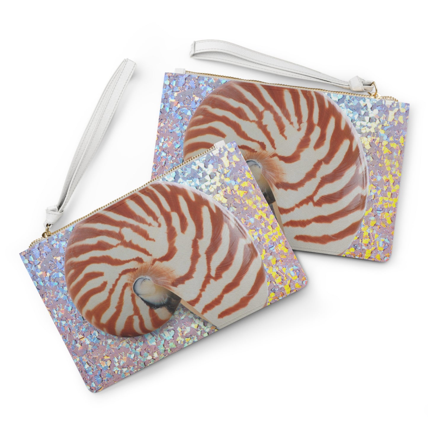 Tropical Faux Leather Clutch Bag - Perfect for Beach Adventures & Summer Vacations / Disco Tiger Stripe Nautilus Shell
