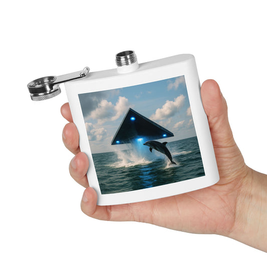 Tropical Stainless Steel 6 oz. Flask, Many Colors  – UFO and Dolphin