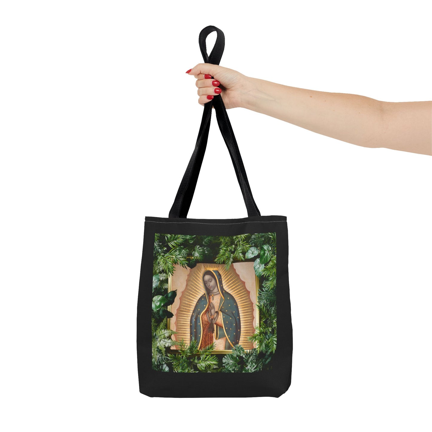 Religious Our Lady of Guadalupe Tropical Tote Bag/Black - 3 Sizes