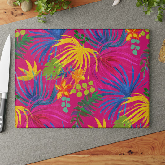 Glass Cutting Board, 2 sizes - Exotic Flora