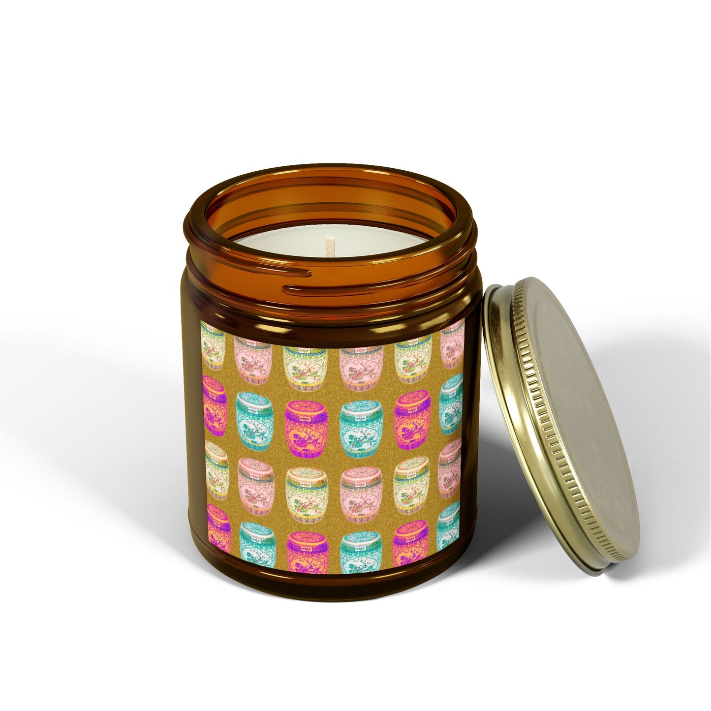 Scented Candles, Coconut Apricot Wax (4oz, 9oz) - Pop Art Porcelain Stools, Repeat Gold