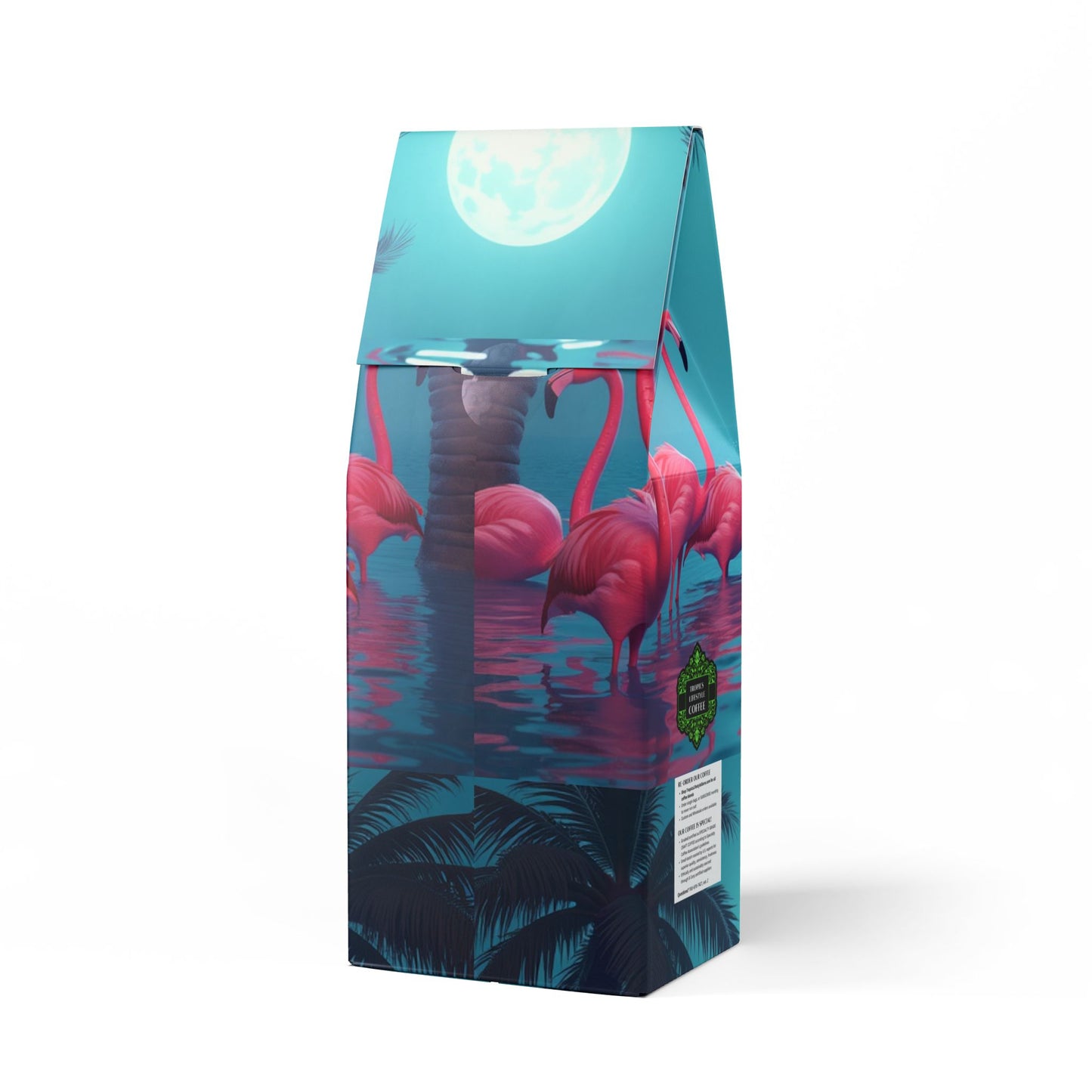 Black Coral Blend™ (Dark French Roast) Specialty Grade Craft Coffee / Moonlit Mermaid and Flamingos