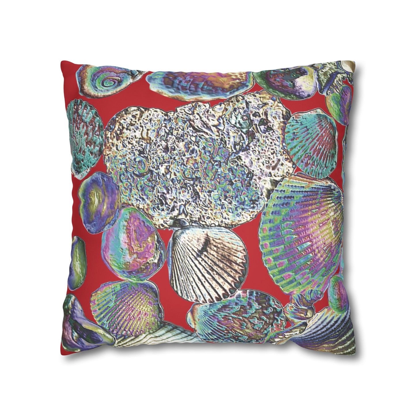 Faux Suede Square Pillowcase - Heatwave Seashell Collection, Dark Red