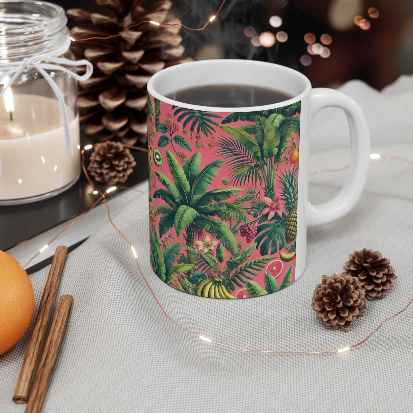 Ceramic White Mug - 11oz & 15oz, More Tropical Fruit, Coral