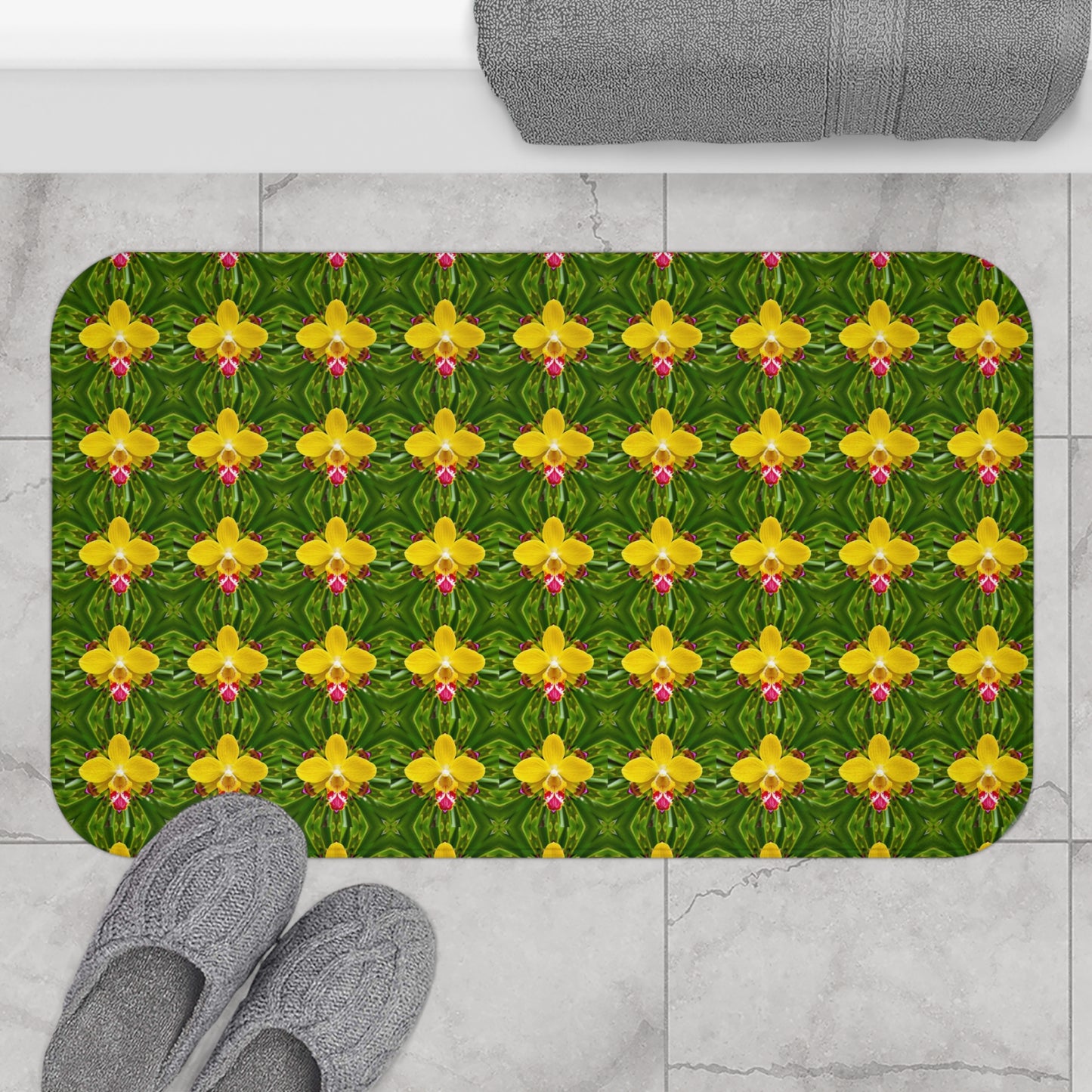 Bath Mat - Yellow Orchid Kaleidoscope