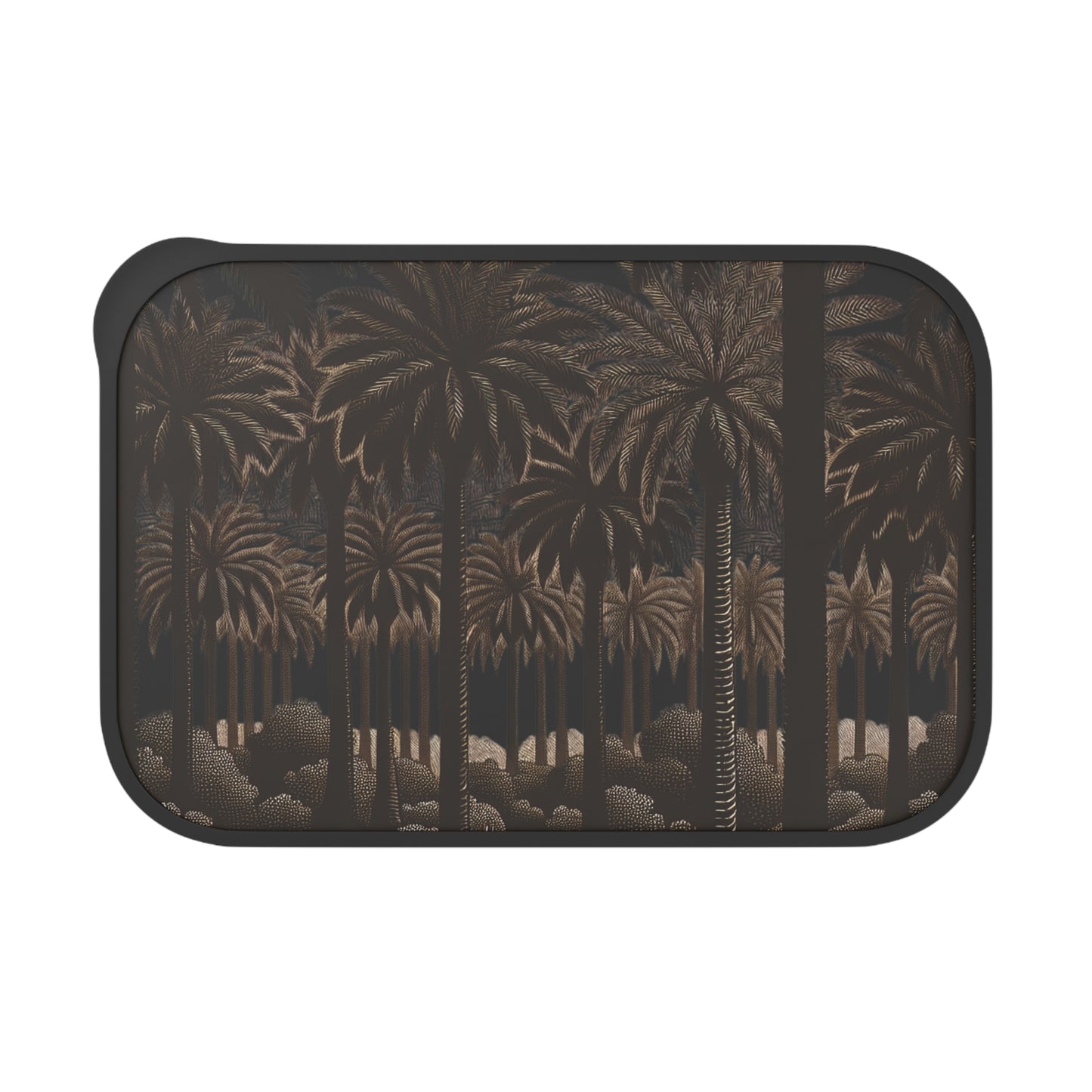 Bento Box with Utensils - Woodcut Palm Grove, Black