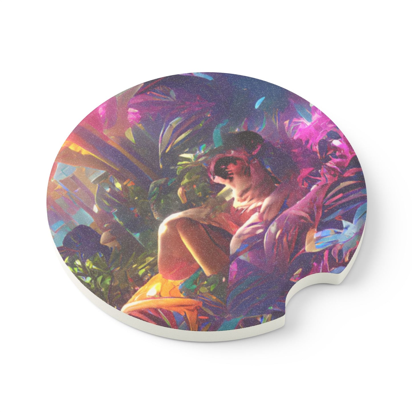 Soapstone Car Coaster - Midnight Kiss in Tropical Garden