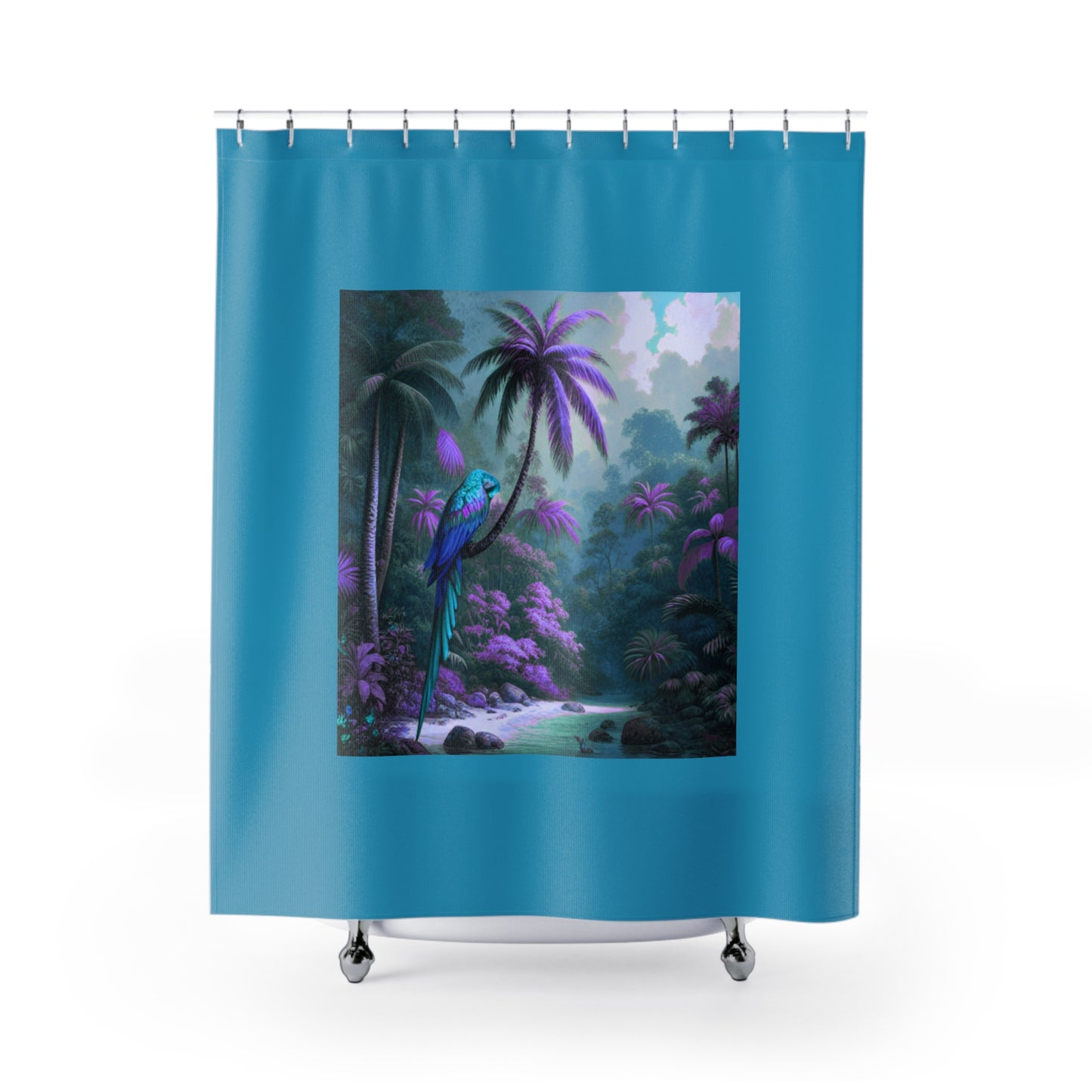 Tropical Shower Curtain - Rainforest Bathroom Decor / Sleeping Beauty Parrot Fantasy, Turquoise