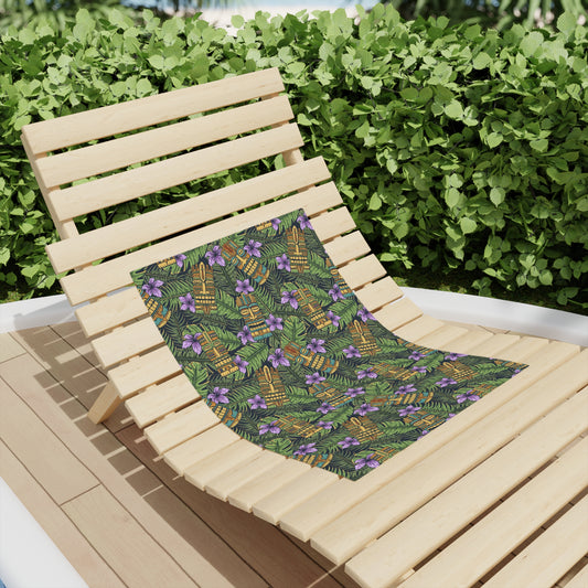 Vibrant Summer Beach Towels, 3 sizes – Tropical Print for Sun Lovers / Tiki Purple Greenery